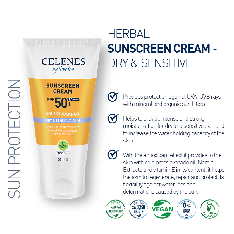 CELENES by Sweden Sunscreen Cream SPF50+ (Dry & Sensitive Skin) (50ml)