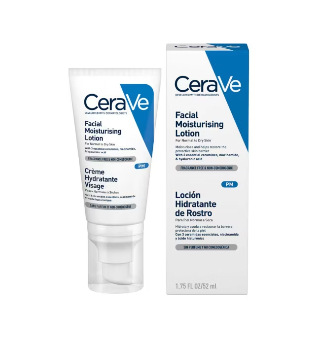 Image of CeraVe AM Facial Moisturising Lotion SPF50 with UV protection and 3 essential Ceramides & Vitamin E for Normal to Dry Skin 52ml offer CeraVe AM Facial Moisturising Lotion SPF50
